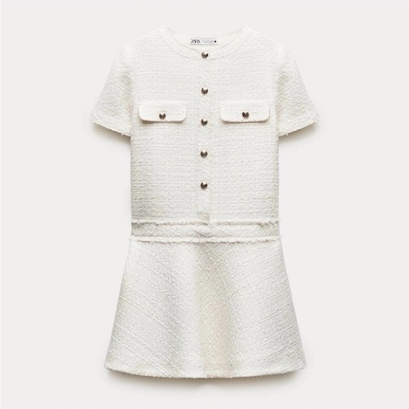 Zara Dresses & Skirts - Zara Ivory Tweed Button-Front Mini Dress